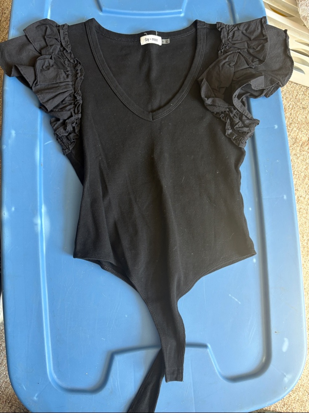 Ruffle Sleeve V-Neck Black Bodysuit
